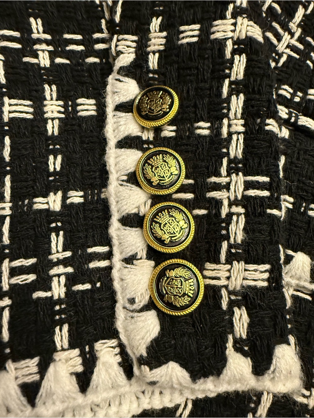 Laundry Shelli Segal Black White Plaid Tweed Blazer Jacket Blanket Stitch Med - Picture 7 of 11